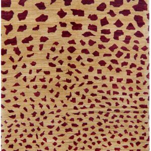 Flutter - Abstract and Contemporary Maroon and Cream Wool Carpet - 3'x5' - Overall Carpet Photo