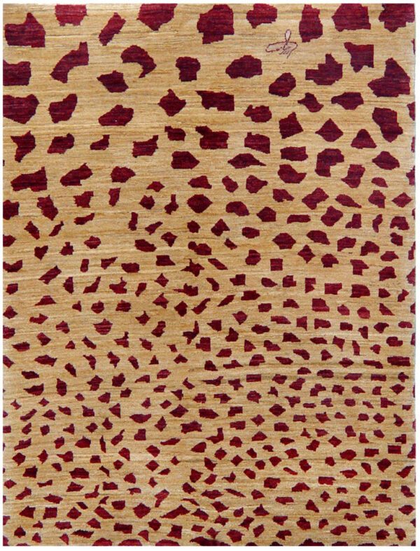 Flutter - Abstract and Contemporary Maroon and Cream Wool Carpet - 3'x5' - Overall Carpet Photo