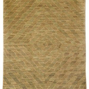 Soft and durable wool Persian carpet woven in green and taupe wool. Carpet measures five feet two inches by seven feet three inches.