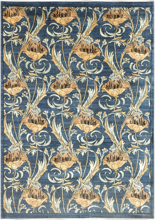 Open Blooms elegant, chic blue and cream floral Persian carpet with Art Nouveau inspired design hand-knotted in wool image