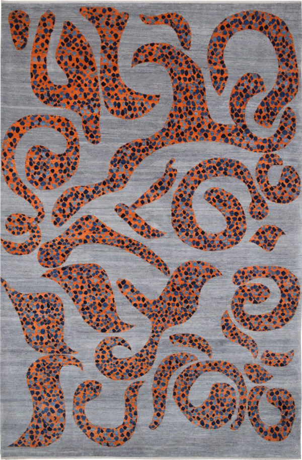 Autumn - Gray and Orange Abstract Persian Carpet - 6'x9' - Overall Carpet Photo