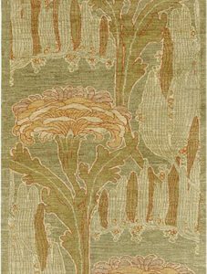 Light green art nouveau Persian carpet runner measuring 3' x 8'. Hand knotted in shades of green and cream.