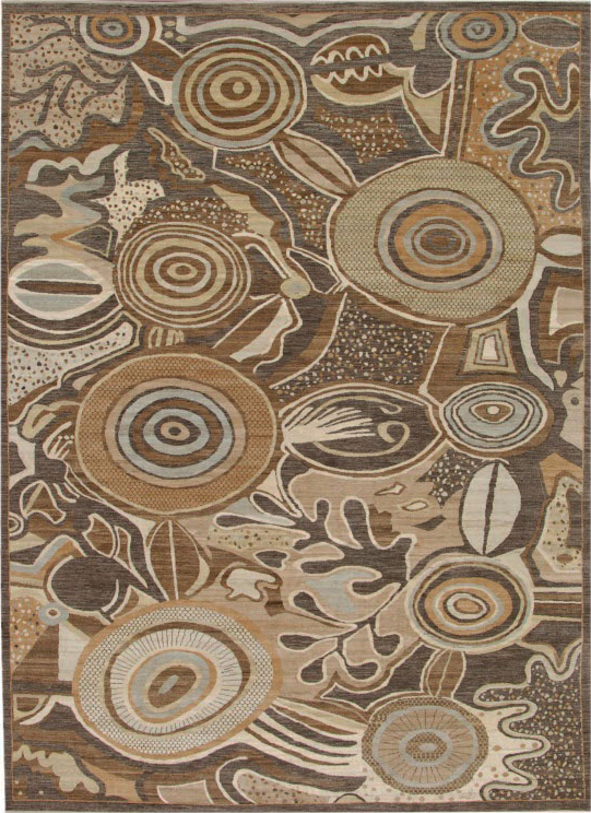 Drum Beat - Brown, Cream, Taupe, and Light Blue Abstract Persian Carpet - 10x14 - Overall Carpet Photo