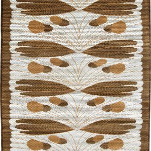 Cream, brown, and black abstract contemporary hand knotted wool Persian carpet, 6' x 9.' Soft and durable, made with organic wool.