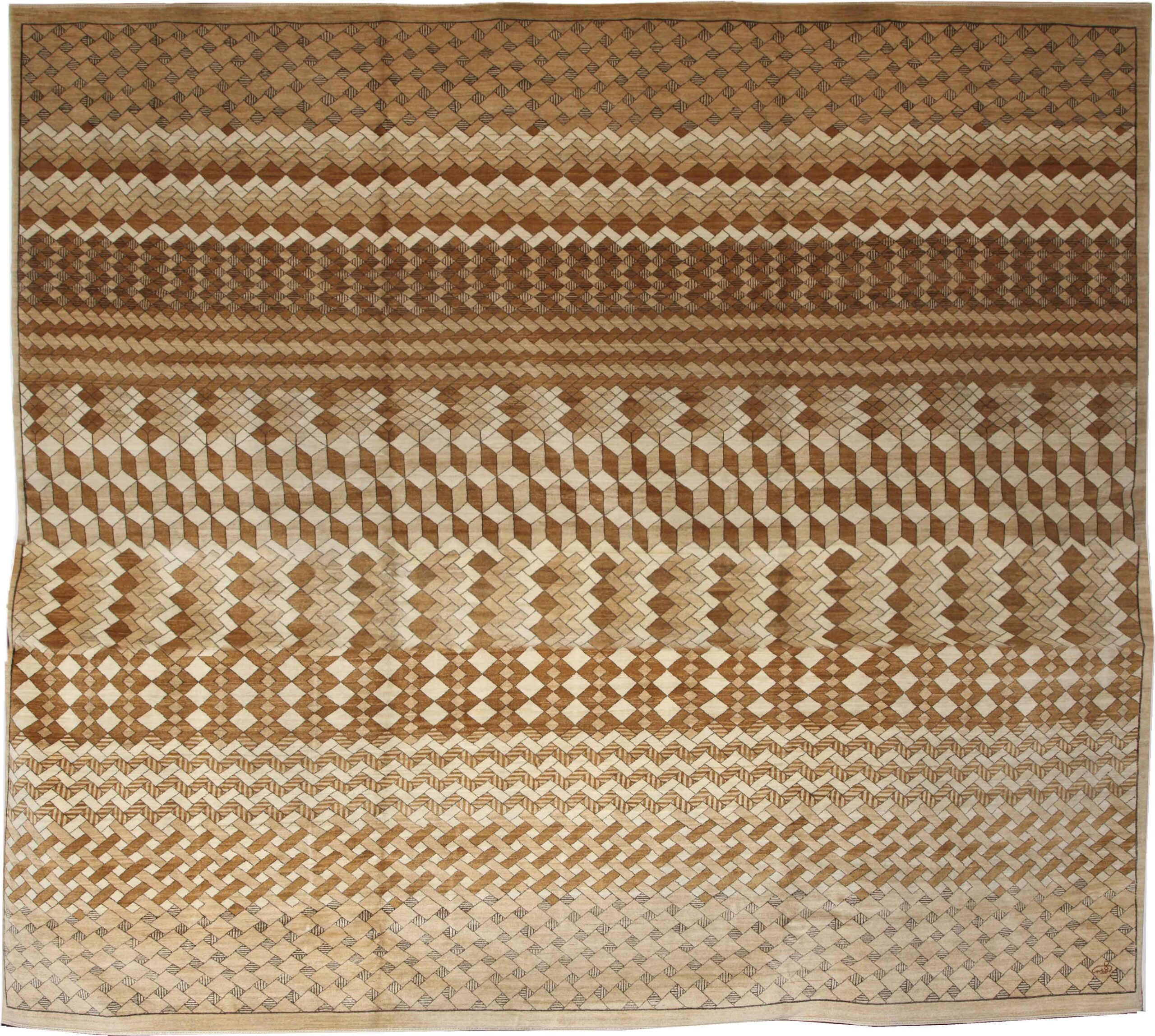 Geometric Lattice design in handspun organic vegetable dyed wool from Persian Fat-tailed Sheep featuring vivid tones