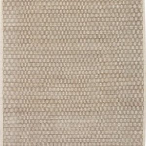 A handknotted modern Persian carpet in neutral cream and brown tones, crafted from wool and silk with an architectural design