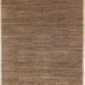 9' x 12' contemporary Persian carpet in neutral brown and beige tones with an architectural design, simple yet sophisticated.