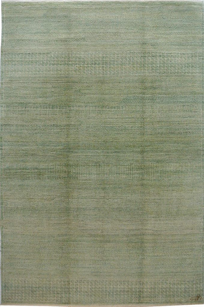 Green and cream handknotted orley shabahang rain area rug handmade with vegetable dyed handspun pure wool crafted with an organic process and love