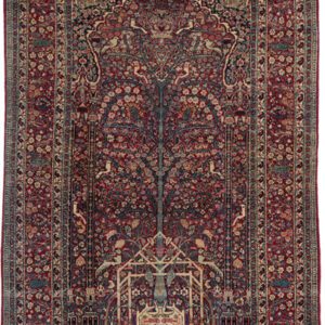 Antique Tehran Persian Area Rug 1900 Tree of Life Red Blue Cream Pink Handknotted in Pure Wool