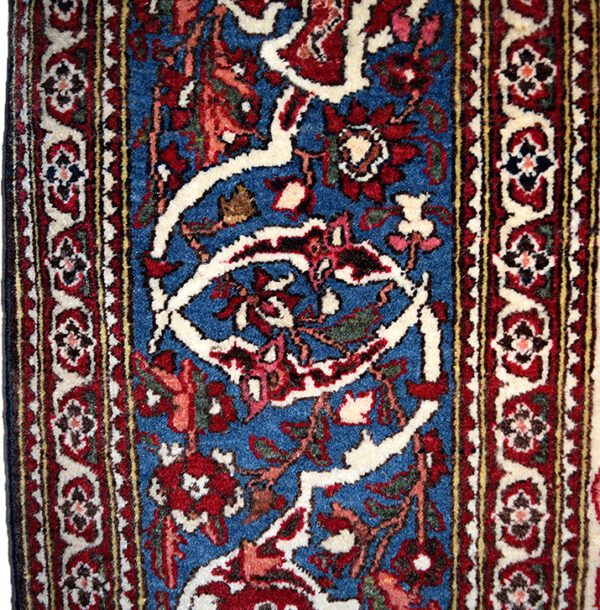 Persian Isfahan Tree of Life Vintage Carpet in Handspun Wool with Blue Red and Cream Vegetable Dyes