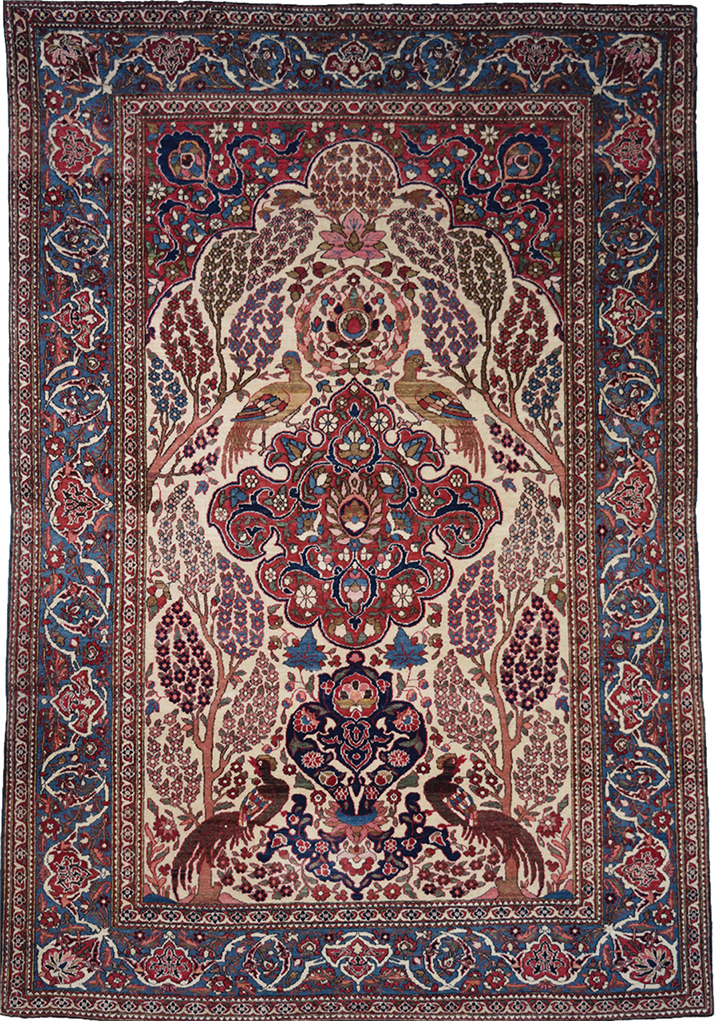 Antique Isfahan Tree of Life Persian Pure Wool Handknotted Carpet with Phoenix Motifs
