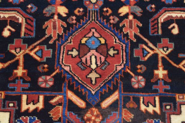 Hamadan Nahavand Wool Area Rug Persian Navy and Red Medallion Geometric Design
