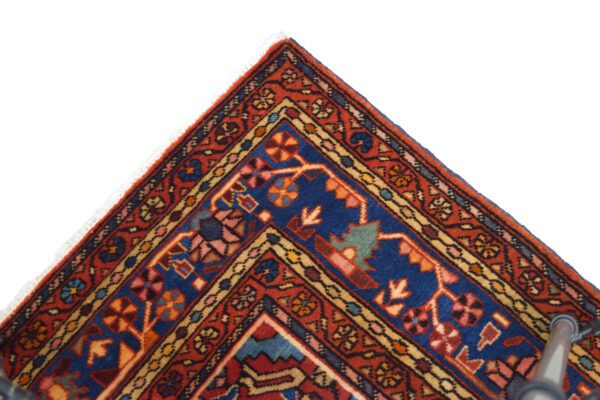 Antique Vintage Pure Wool Hamadan Nahavand Persian Carpet Corner Red and Blue