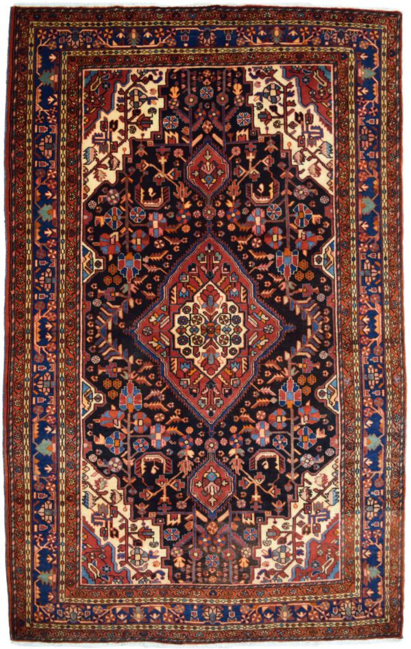Hamadan Nahavand Persian Carpet Pure Wool Handknotted in Red Blue and Cream