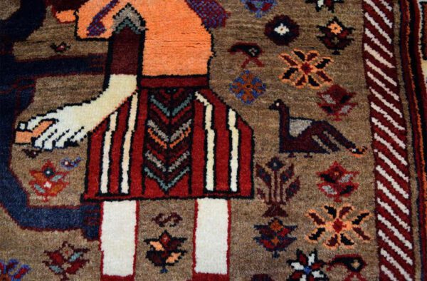 Area Rug with Lion and Man Handknotted in Qashqai Region Persia