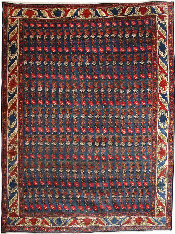 Antique Senneh Persian Area Rug Hadnknotted in Pure Wool Floral Scene
