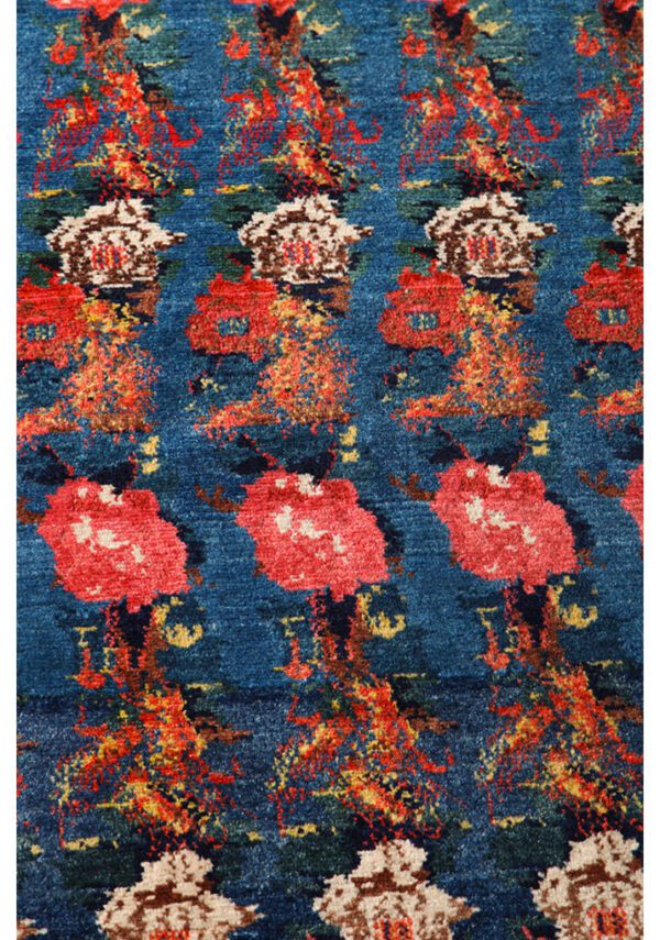 Blue Pink Red Gold Senneh Antique Persian Carpet Handknotted with Handspun Wool
