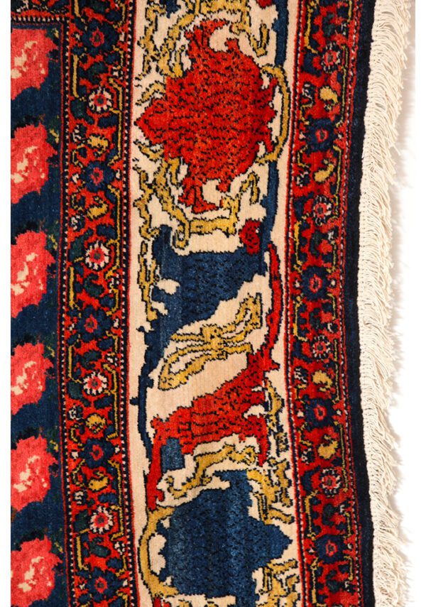 Senneh Rug in Blue Red Pink Cream and Gold with Floral Motifs Persian Antique