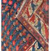 Senneh Antique Area Rug Blue and Red with Flowers and Cream Border Back