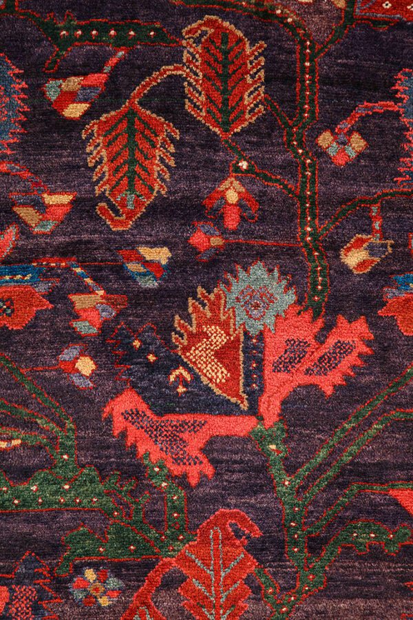 Blue Field Persian Saveh Carpet Antique Floral Design Vines in Pink and Red Flowers