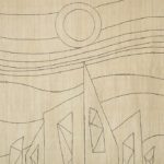 Section of Wool Cream Persian Carpet with Gray Lines Handknotted in Simple Tones