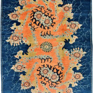 Orange and Blue Contemporary and Abstract Galaxy Rupture Wool Persian Carpet