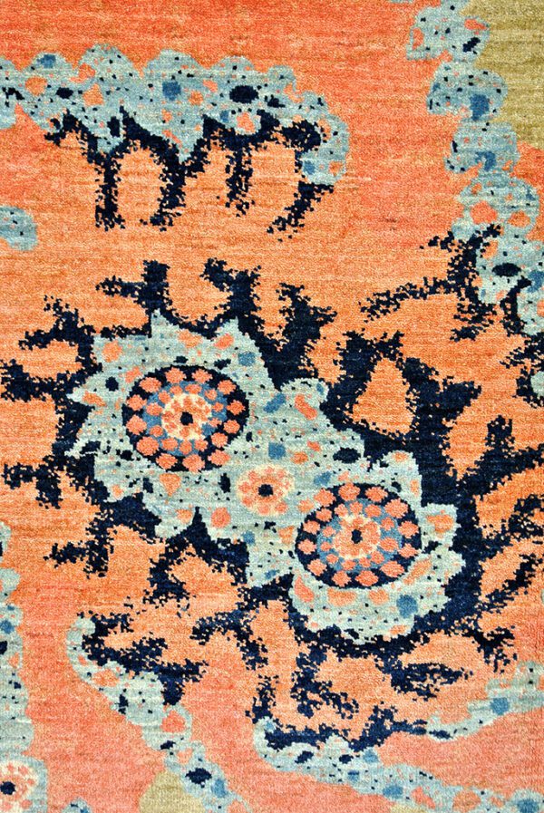 Orange Fractal Motif Persian Carpet Galaxy Series Vibrant Colors and Vegetable Dyes