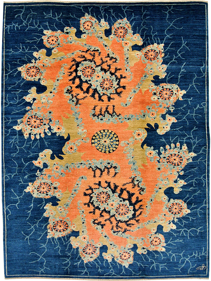 Orange and Blue Contemporary and Abstract Galaxy Rupture Wool Persian Carpet