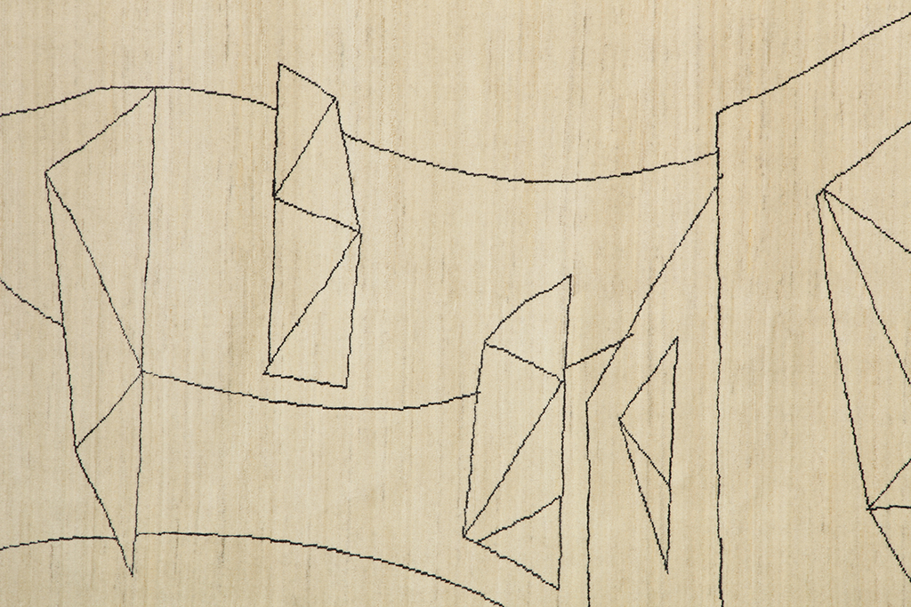 Lines in Grayscale Abstract Persian Carpet in Wool Area Rug for Living Room