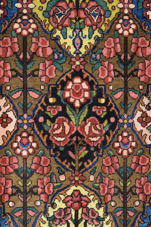 Blue and Black Floral Bouquet Antique Persian Bakhtiari Garden Carpet