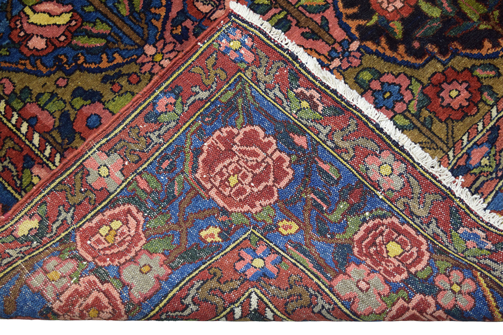Antique Persian Bakhtiari Rug Floral Pink Red Green Gold Back