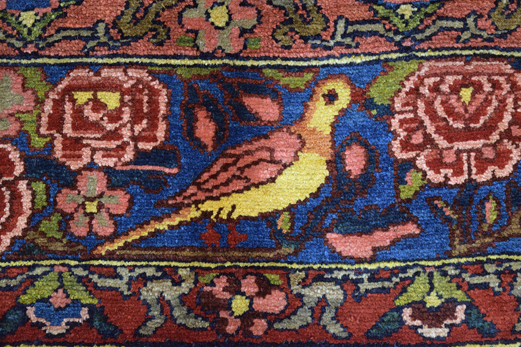 Bakhtiari Persian Carpet Bird Border Garden Design Red and Gold