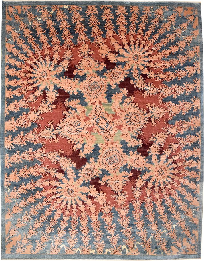 Blue Teal Pink Deep Red Abstract Galaxy Pulsar Wool Area Rug