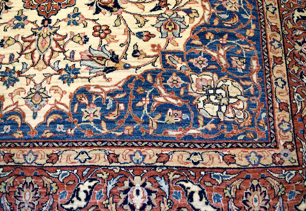 Vivid Tones of Blue and Red in a Traditional Heirloom Quality Artisan Crafted Isfahan Persian Area Rug in Pure Wool Section
