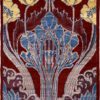 Chic hand-knotted sustainable artisan-crafted wool rug in burgundy blue and gold with intricate Art Nouveau-inspired pattern