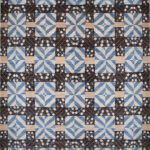 Arts and Crafts geometric quilt rug in pure wool using persian ancient handknotting techniques in vibrant blue and brown