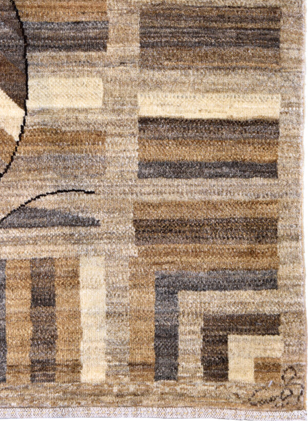 Timeless Persian rug with intricate modern art deco-inspired pattern and rich colors of neutral earth tones in undyed wool