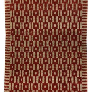 Architectural hand knotted Persian carpet in organic red and gray wool measuring 2' x 3'. Durable and affordable home décor.