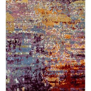 Ember 8' x 10' Abstract Persian carpet. Hand knotted in organic, vegetable dyed wool of purple, red, blue, green, yellow.
