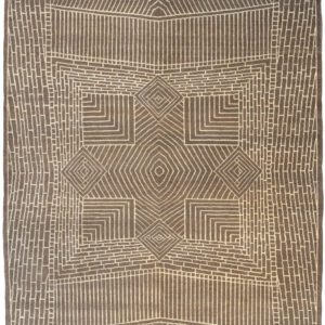 Hand-knotted architectural Persian carpet in organic brown and cream wool.