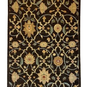 4x6 hand-knotted brown transitional carpet in brown wool.