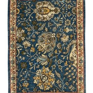 2x3 hand-knotted blue floral wool Persian rug