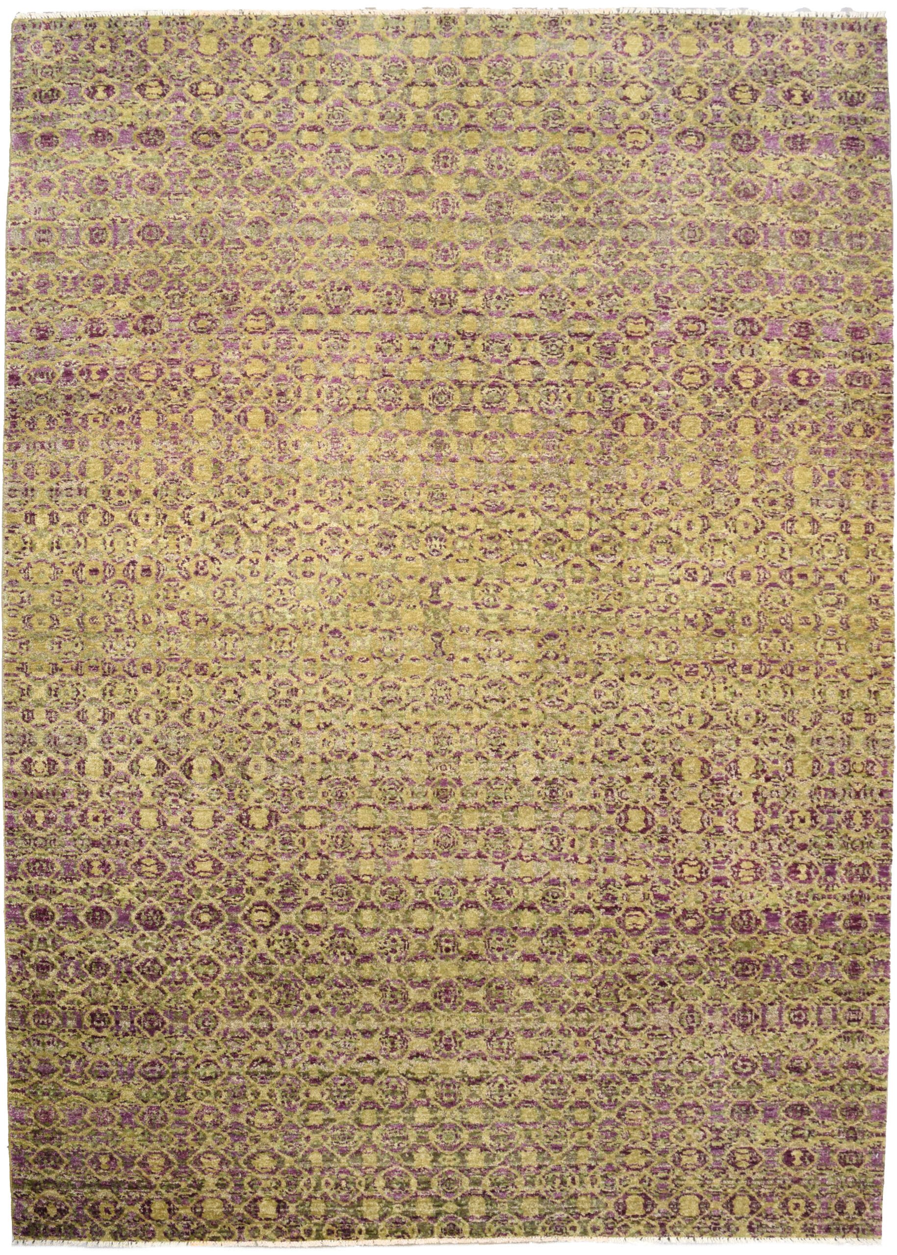 Wool 6x9 purple and gold contemporary area rug.