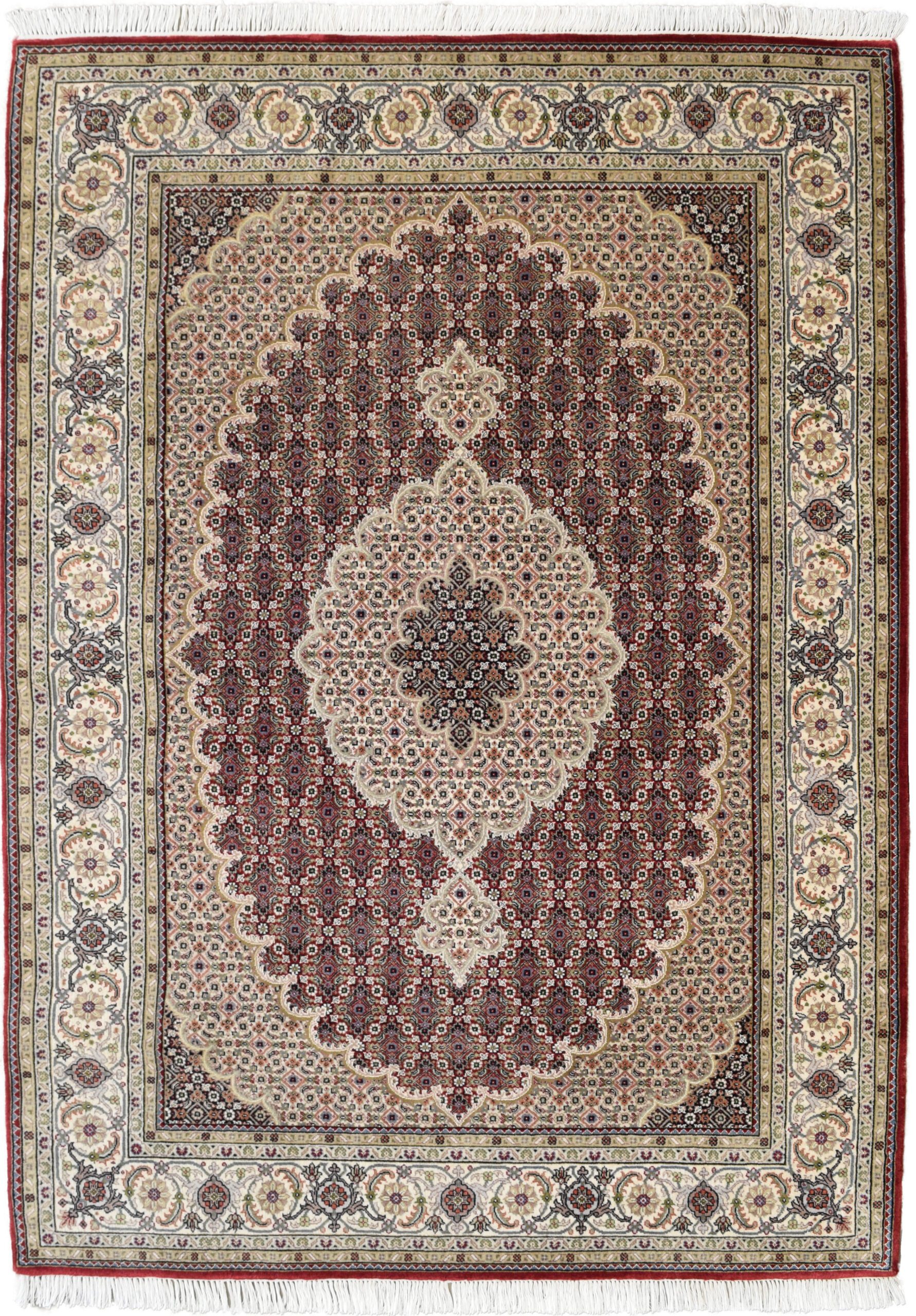 Formal Mahi Tabriz 5x7 wool rug, red and ivory.