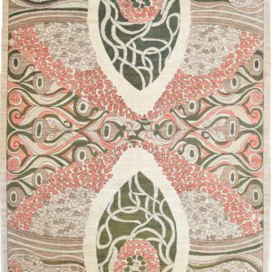 Green and coral art nouveau 8x10 rug with a floral design.