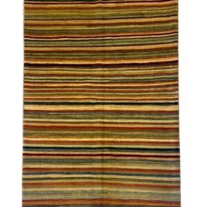 Mid-century modern multicolor hand-knotted 4x6 rug.