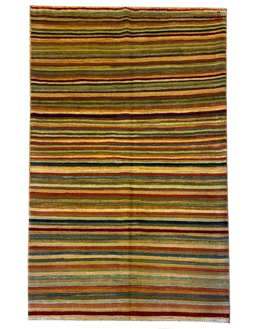 Mid-century modern multicolor hand-knotted 4x6 rug.
