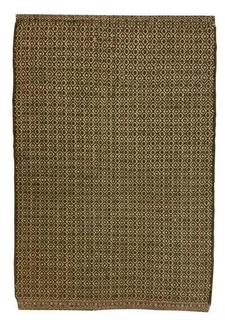 Green and cream flatweave rug