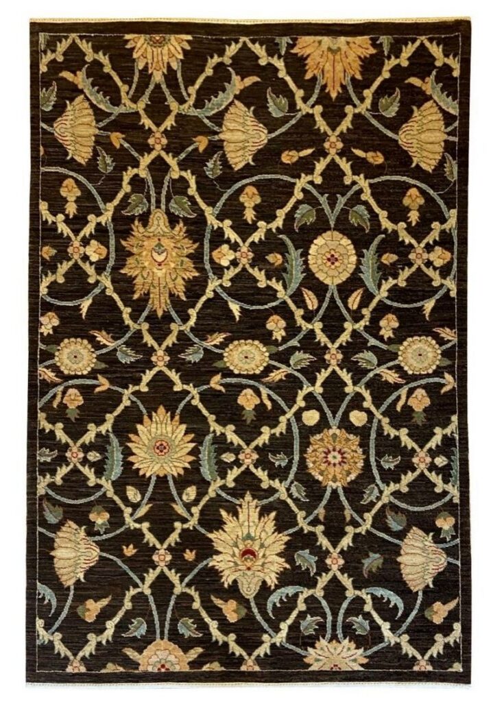 4x6 hand-knotted brown transitional carpet in brown wool.