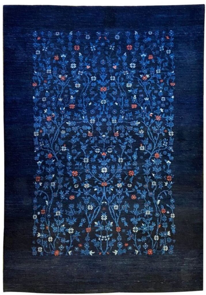 Blue transitional arts and crafts 5x7 rug.